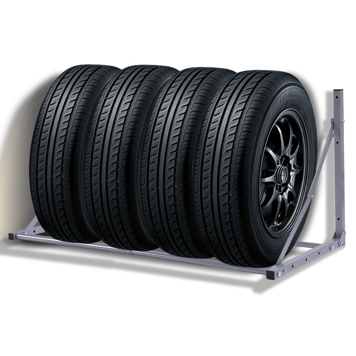 Goplus Tire Rack Wall Mount Folding Adjustable Wheel Storage Heavy Duty Steel 300 lb Capacity Holder (Silver)