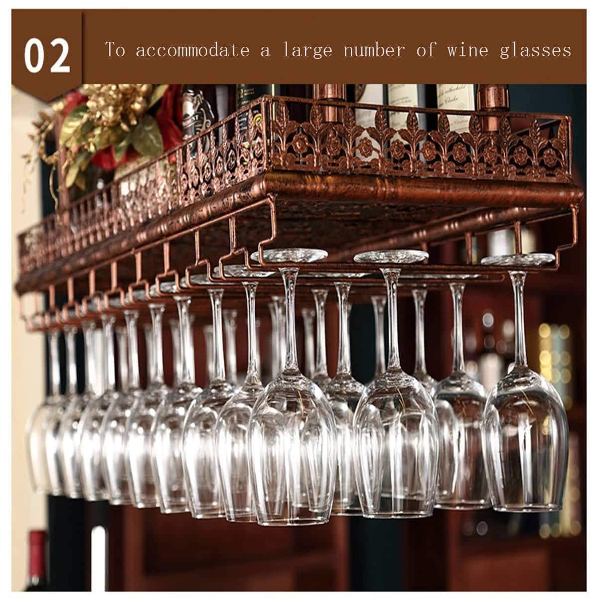 Best seller  warm van industrial vintage metal bar wine glass hanging rack retro upside down stemware goblet wine glass holder tableware bottle floating shelf for home kitchen bronze 47 2l