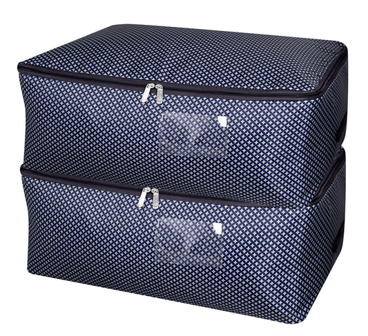 25.6X 14x 10.6 inches,Closet Storage Bag for Garments Organizer in Closet, Good Down Jacket, Winter Clothes Storage Baskets with Three-Side Open Zipper, Blue Star, Pack of 2