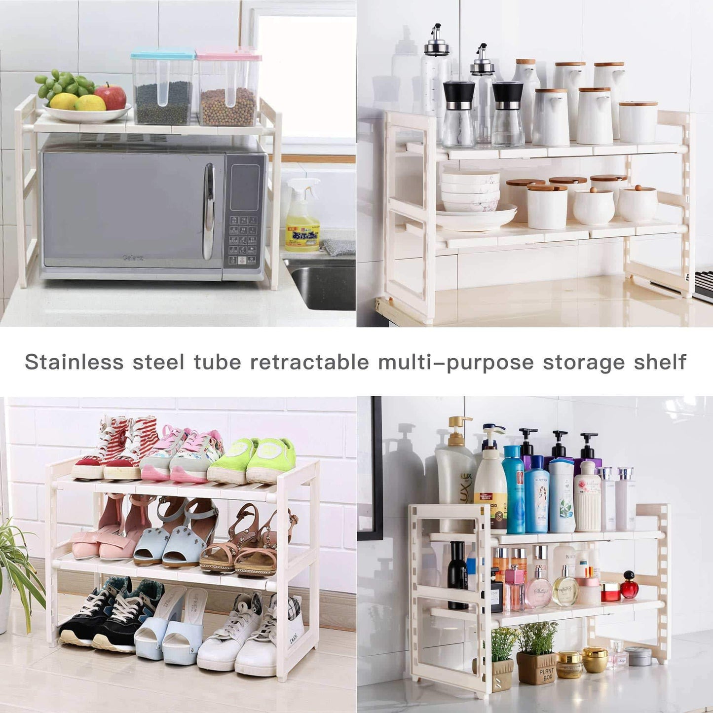 Shop expandable under sink rack 2 tier adjustable multifunctional countertop storage microwave rack shelving unit multipurpose tidy organizer storage shelf for kitchen bathroom and garden