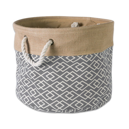 DII Collapsible Burlap Storage Basket or Bin with Durable Cotton Handles, Home Organizational Solution for Office, Bedroom, Closet, Toys, & Laundry (Medium Round - 15x12"), Diamond Gray