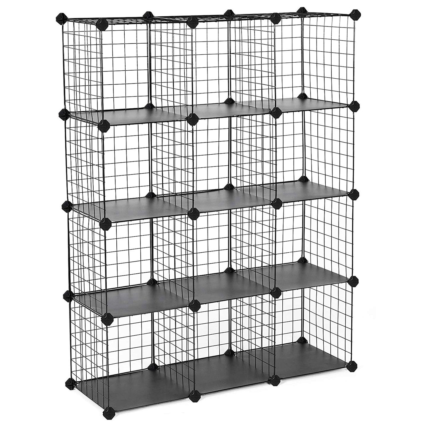 SONGMICS Metal Wire Cube Storage,12-Cube Shelves Organizer,Stackable Storage Bins, Modular Bookcase, DIY Closet Cabinet Shelf, 36.6”L x 12.2”W x 48.4”H, Black ULPI34H