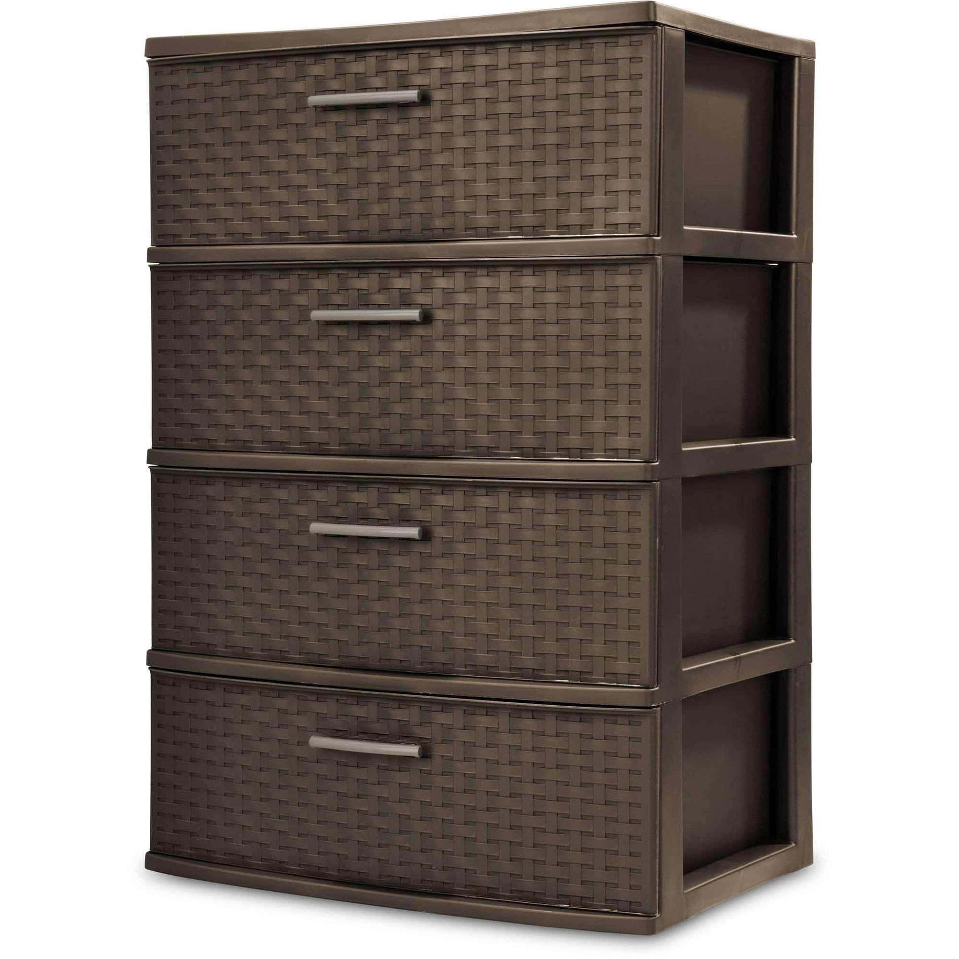 The best new sterilite 4 drawer wide weave tower plastic storage kitchen or bedroom organizer in espresso with microfiber cleaning cloth