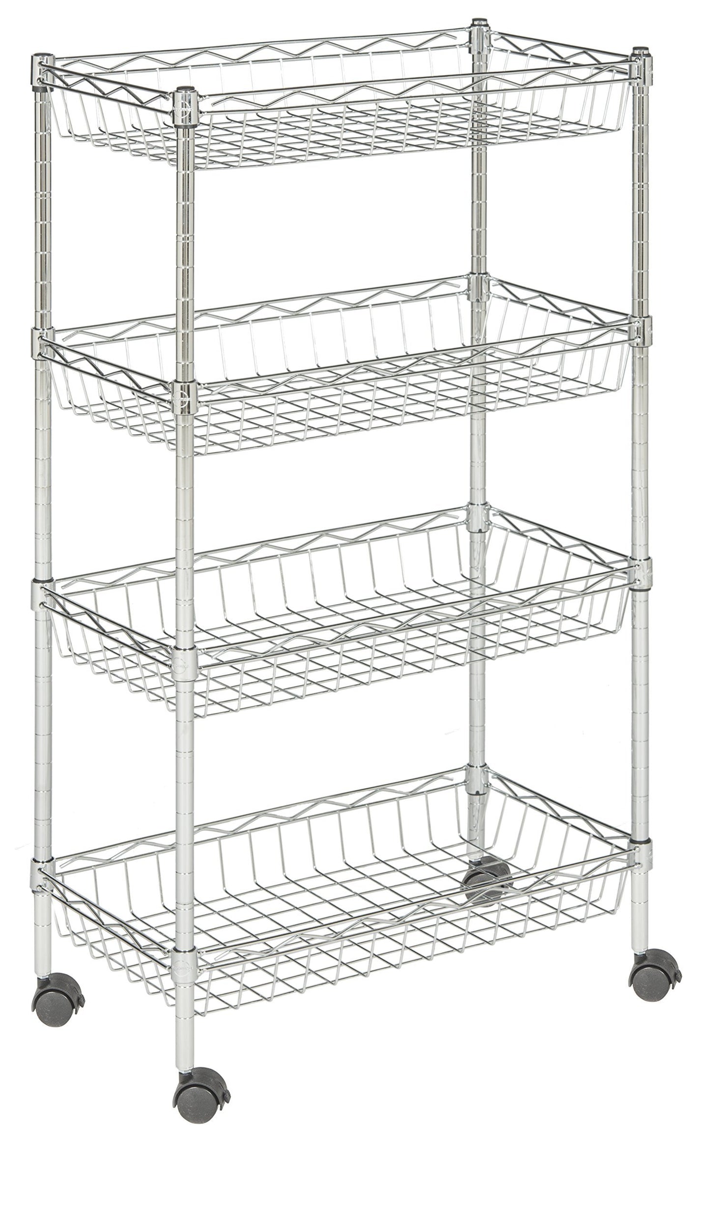 happimess Grove 4-Shelf 47" Basket Rack Casters, Chrome, Silver