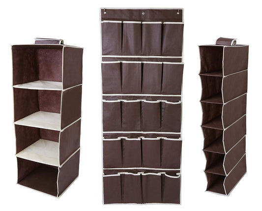 Juvale Hanging Closet Organizer Set - Includes Hanging 4-Shelf, 6-Shelf and 20 Pocket Shoe Storage Set - Space Saving Design for Bedroom Closet Organization - Store Clothes & Shoes -3 Piece Set