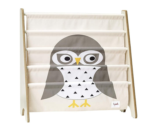 3 Sprouts Book Rack – Kids Storage Shelf Organizer Baby Room Bookcase Furniture, Owl/Gray
