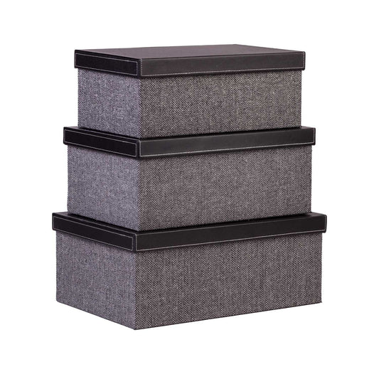 Decorative Nesting Storage Boxes Set with Lids - 3-Pcs Stackable Fabric Storage Bin Memory Box Closet Organizer - Gift Baskets for Shelves with Black & White Design Pattern Large/Medium/Small Sizes