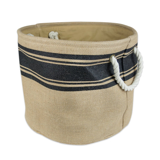 DII Collapsible Burlap Storage Basket or Bin with Durable Cotton Handles, Home Organizational Solution for Office, Bedroom, Closet, Toys, & Laundry (Large Round - 16x15”), Black Border