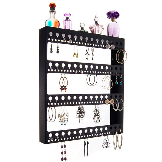 Angelynn's Large Earring Holder Organizer Wall Mount Hanging Closet Jewelry Storage Rack Floating Shelf, Rose Black
