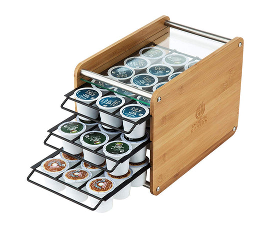 JackCubeDesign Bamboo 48 Holder Organizer Storage Box Stand 3 Clear Acrylic Drawer with Tempered Glass Shelf(7.3 x 13.2 x 8.5 inches) – :MK247A