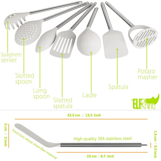 Budget friendly elfrhino utensils holder with cooking utensils set knives block utensils container flatware caddy cookware cutlery multipurpose kitchen storage crock slotted spoon spatula spaghetti server set of 10