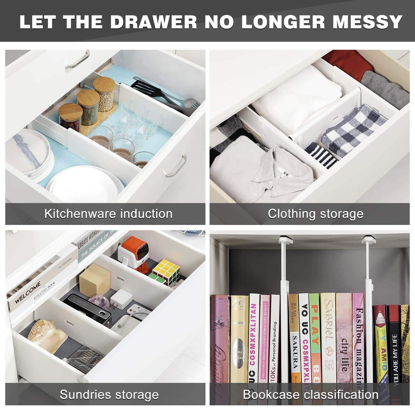 Latest favonian drawer dividers clothes divider multifunction dresser organizer spice organizers adjustable expandable rack for kitchen desk cabinet storage wardrobe clothing arrange 3 pcs pack