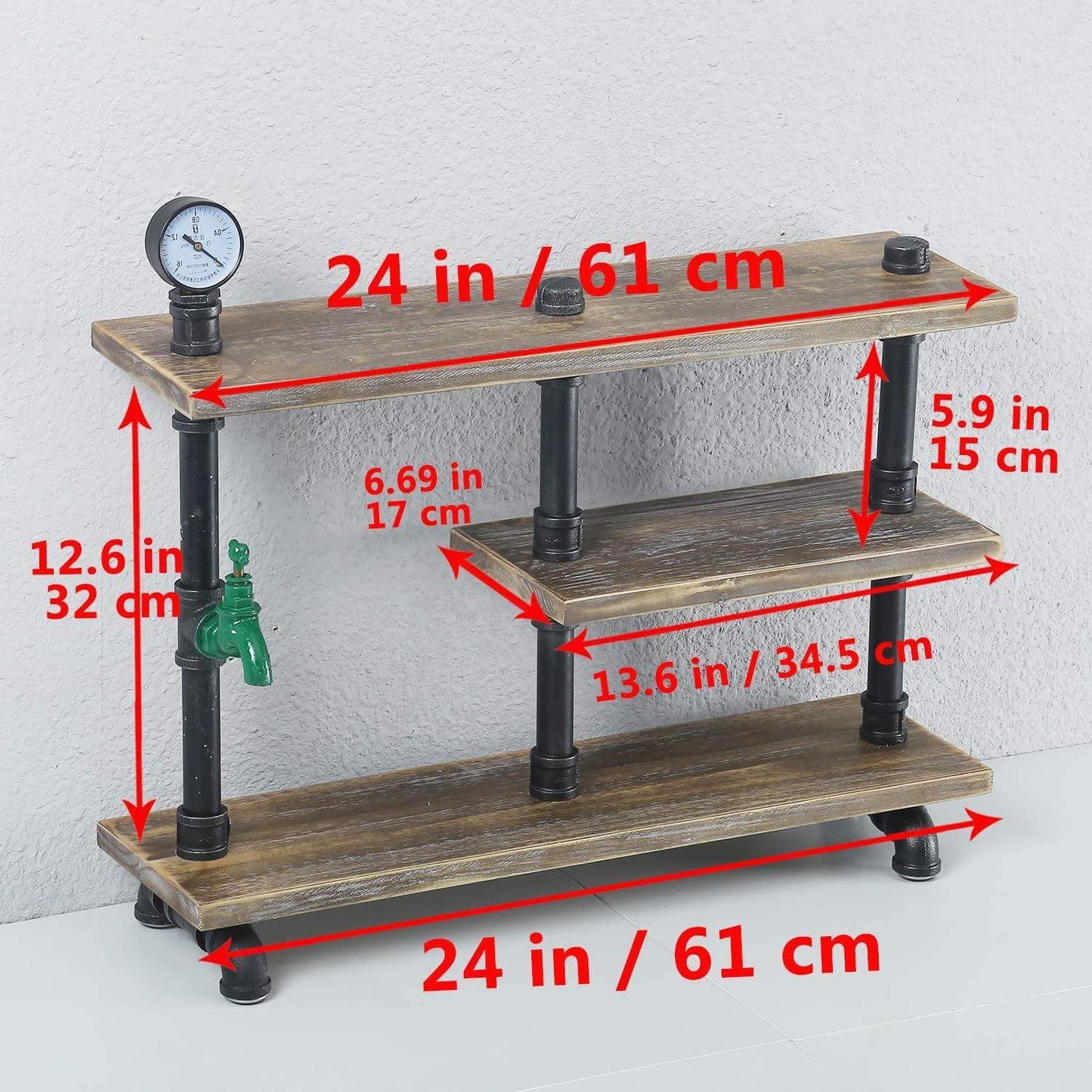 Organize with mbqq 3 tier industrial pipe wood shelf desk organizer 24 office organization and storage shelf desktop display shelves flower stand kitchen shelf countertop bookcase desktop racks