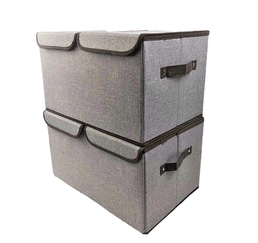 [2-Pack, Large Double Grid] Premium Quality Storage Cubes with Lid Collapsible Basket Shelve Bins Organizer for Toys Gifts Cloth Nursery Bedroom Folding Decorative Closet Home Office Box Declutter