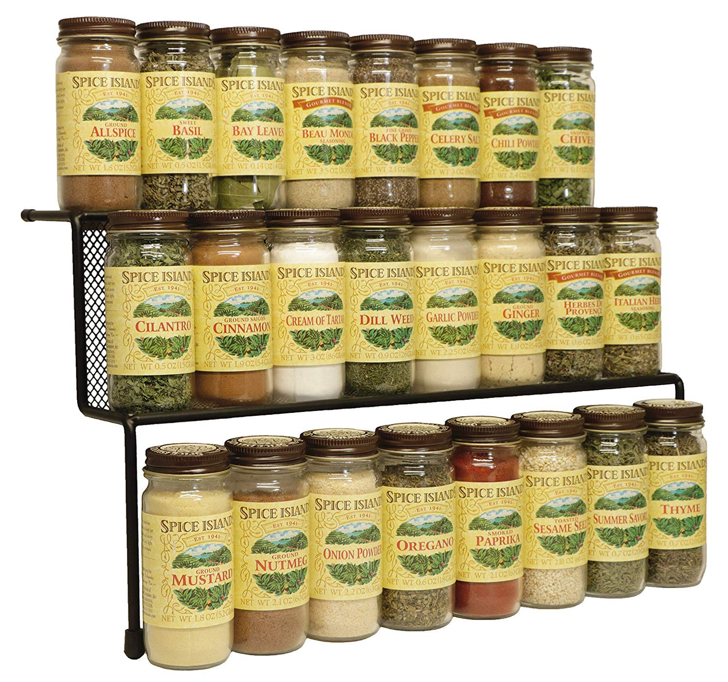 KitchenEdge 2-Tier Elevated Spice Rack Storage Organizer, Holds 16 Spice Jars and Bottles, Width 15 Inches
