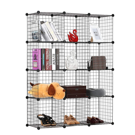BASTUO 12 Cubes Wire Grid Storage Cabinet DIY Metal Bookcase Shelves Modular Cubes Organizer,Closet for Toys,Books,Clothes,Black