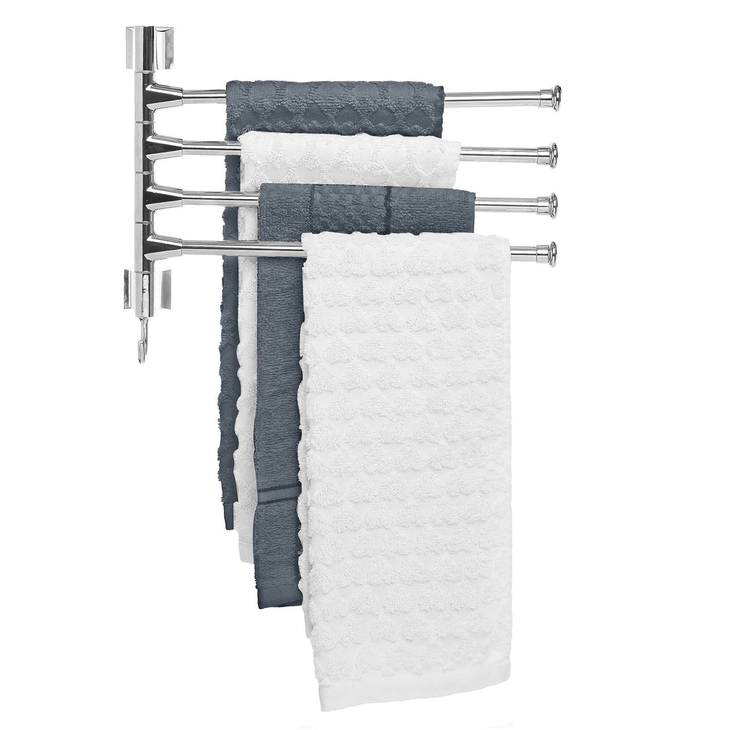 Organize with mygift wall mounted stainless steel swivel towel bar 4 swing arm hand towel drying rack for bathroom and kitchen